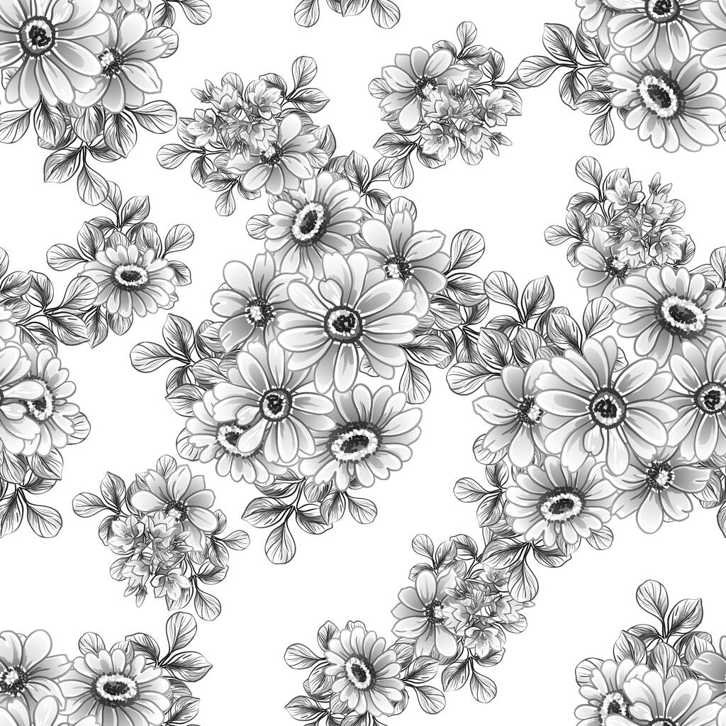 black and white floral seamless background, vector illustration - Vector, Image