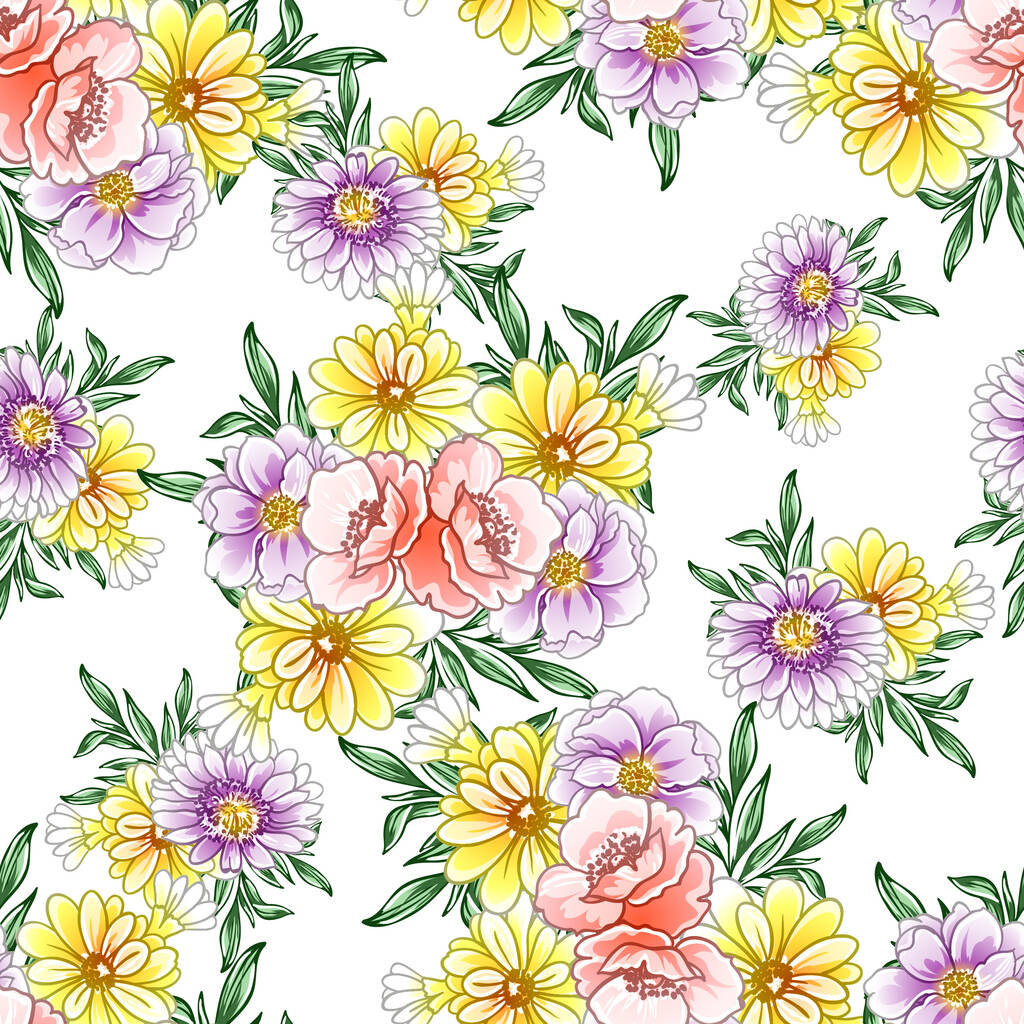 барвисті квіти безшовний візерунок, пелюстки, Векторні ілюстрації
 - Вектор, зображення