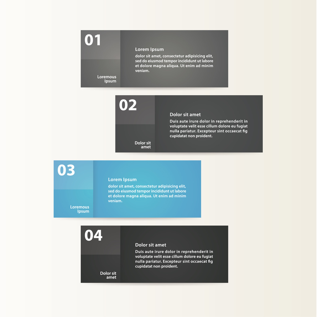 Vector: cuatro tarjetas sólidas con espacio para tu contenido. Cuatro pasos
 - Vector, imagen