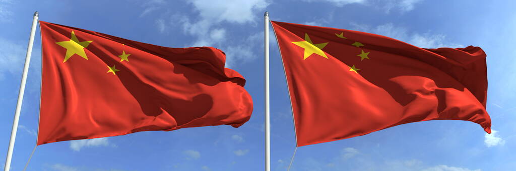 Kiinan liput lipputangoilla. 3d-renderointi - Valokuva, kuva