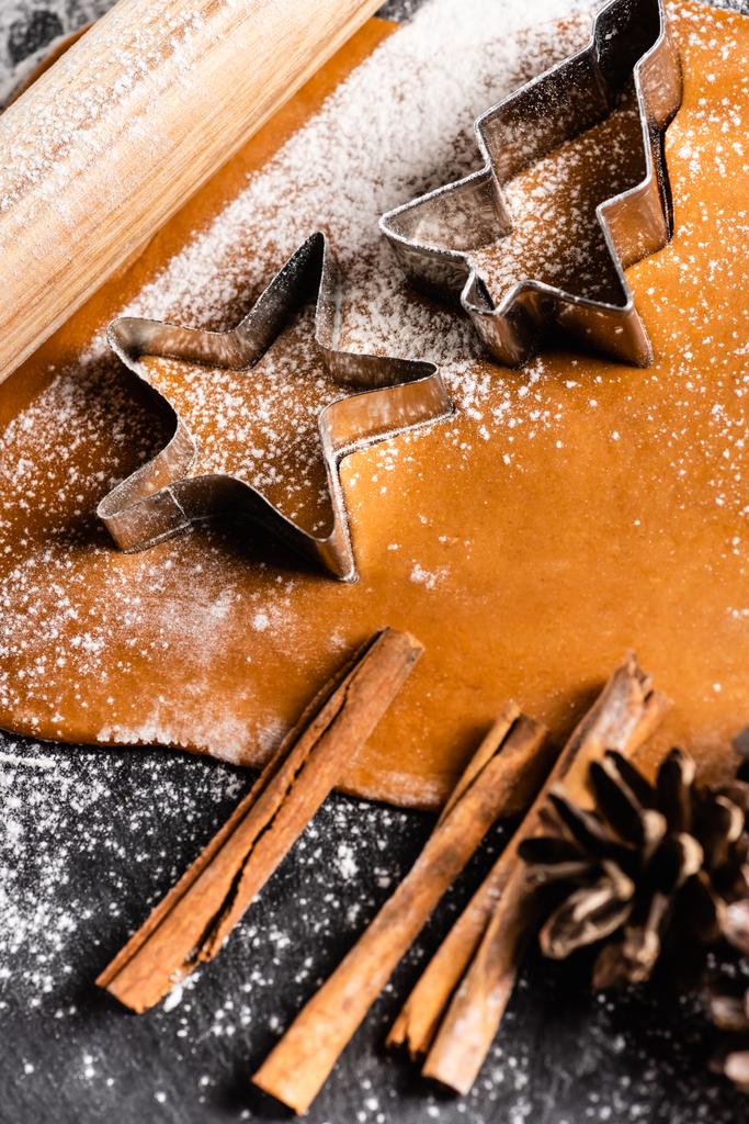 Biscotti natalizi con taglierina, pigna e bastoncini di cannella - Foto, immagini