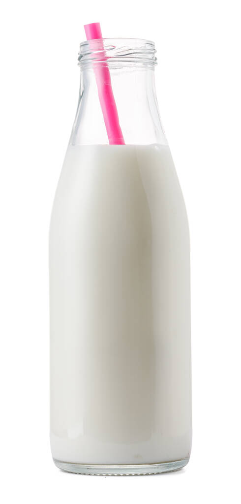 Üvegcsésze tej, fehér alapon izolált szívószállal - Fotó, kép
