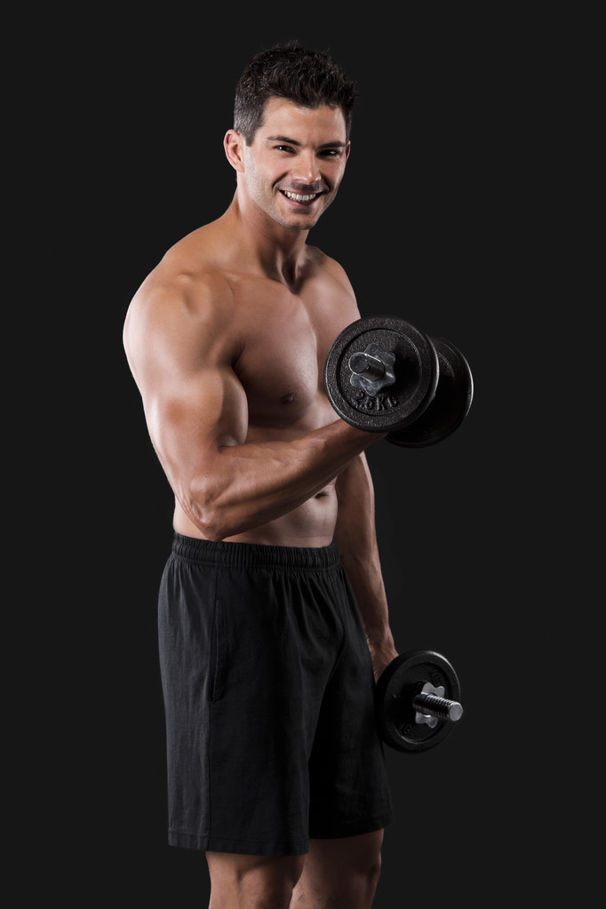 重りを持ち上げる筋肉の男 - 写真・画像