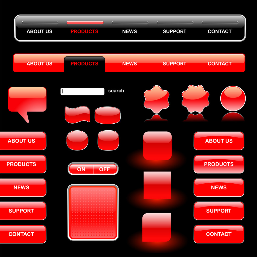 赤いボタンと web メニュー - ベクター画像