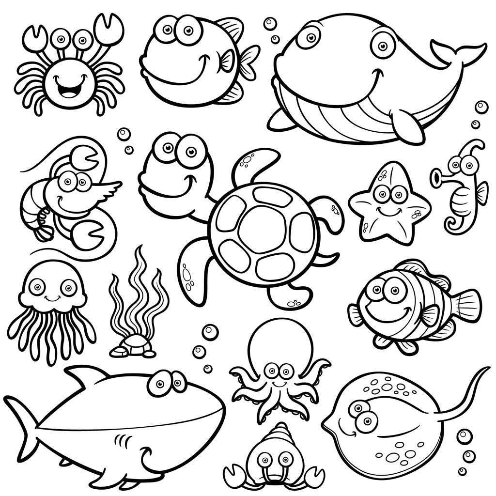 海の動物コレクション - ベクター画像