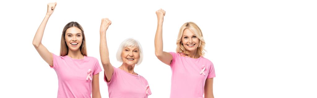 Verkkosivusto otsikko naisten vaaleanpunainen nauhat rintasyövän tietoisuutta osoittaa kyllä eristetty valkoinen - Valokuva, kuva