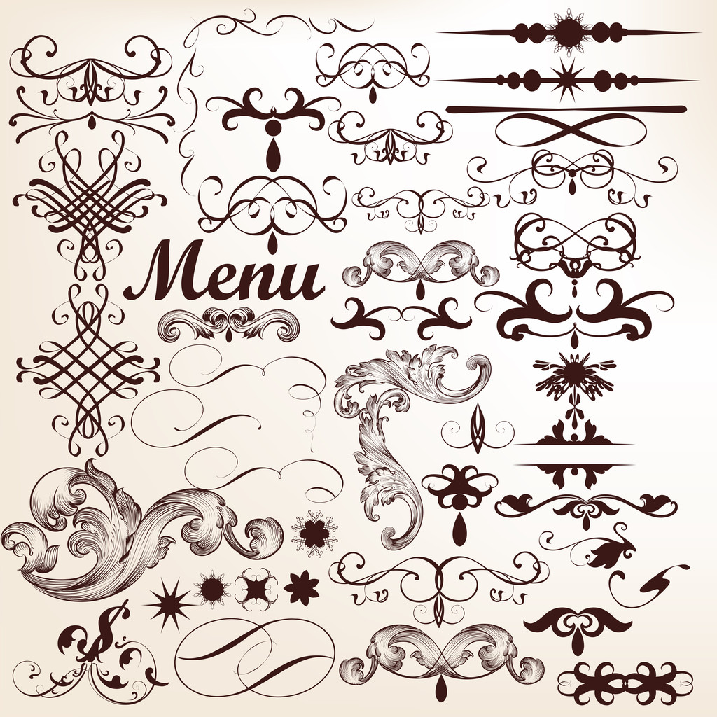 Vector set of decorative vintage elements and flourishes - Vector, Image