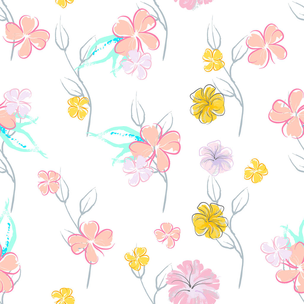 Ροζ λουλούδια ανθισμένα μοτίβο. Υδατογραφία παστέλ. - Διάνυσμα, εικόνα