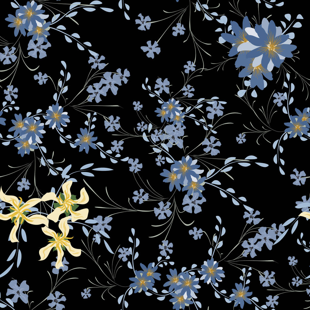 バイオレットとデイジーの花と花のシームレスなパターン。印刷、繊維、リネンのための小さな要素。紙を包むための美しいパターン。ベクトル野生の花。レトロなスタイルでカラフルなレポート. - ベクター画像