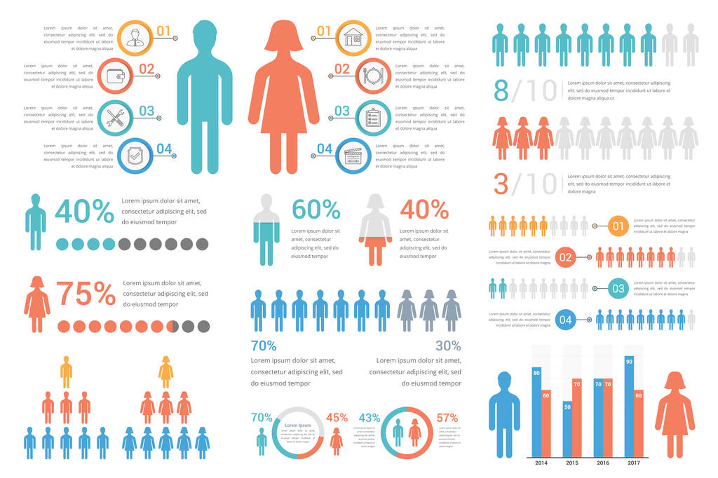 Infografica umana per relazioni e presentazioni, illustrazione vettoriale eps10 - Vettoriali, immagini