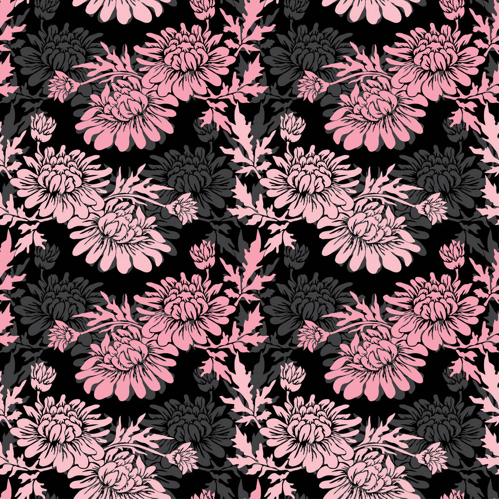 Elegant seamless pattern with chrysanthemum flowers, design elements. Floral  pattern for invitations, cards, print, gift wrap, manufacturing, textile, fabric, wallpapers - Vector, Image