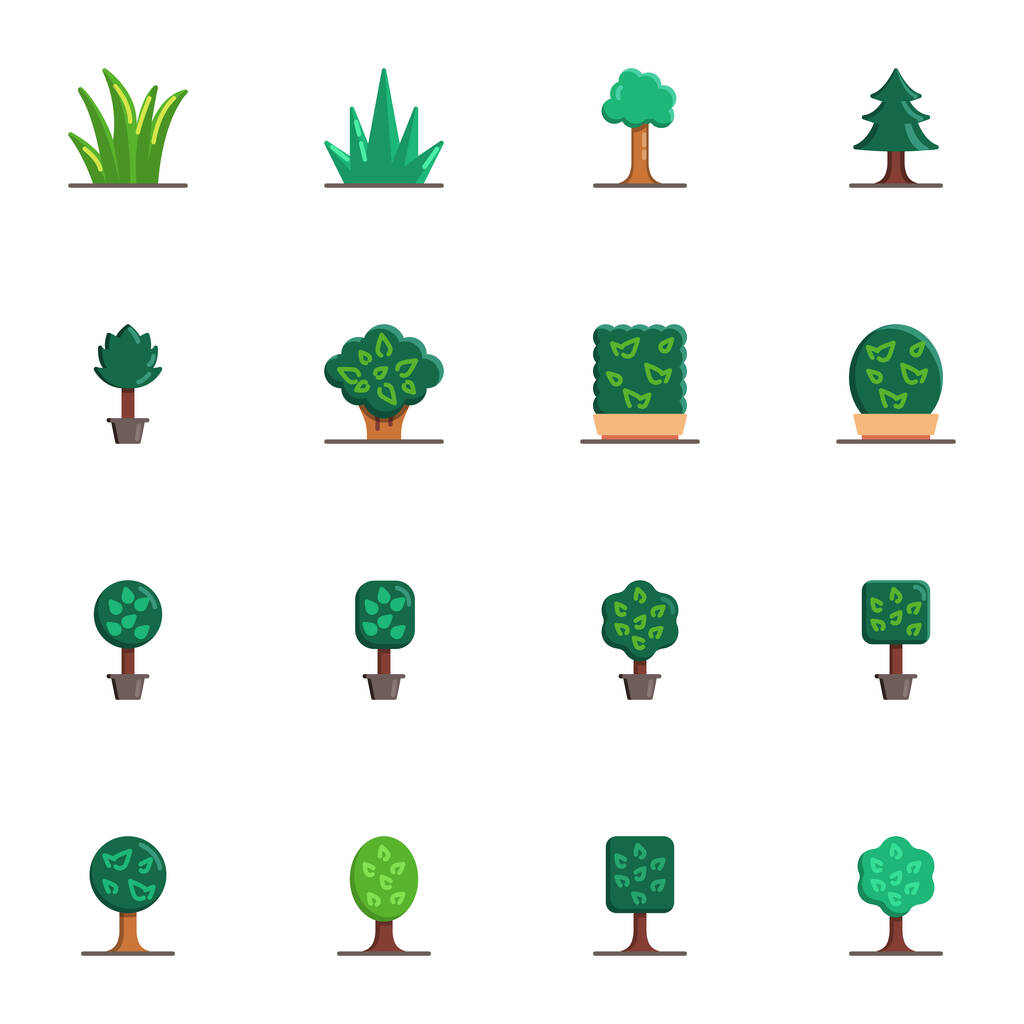 Колекція рослин і дерев, набір плоских іконок
 - Вектор, зображення