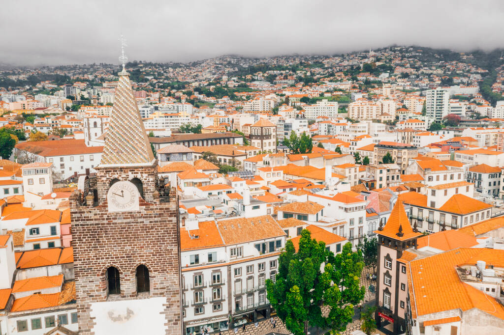 An aerial shot of the Funchal old town, the capital of Madeira island - Zdjęcie, obraz