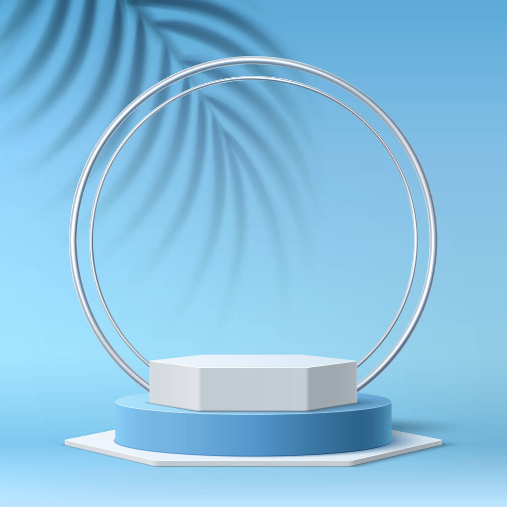 Vector realistic round podium 3d tropical leaves - Vector, Image
