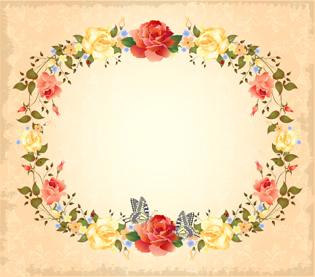 Carte de voeux avec roses et papillons
 - Vecteur, image