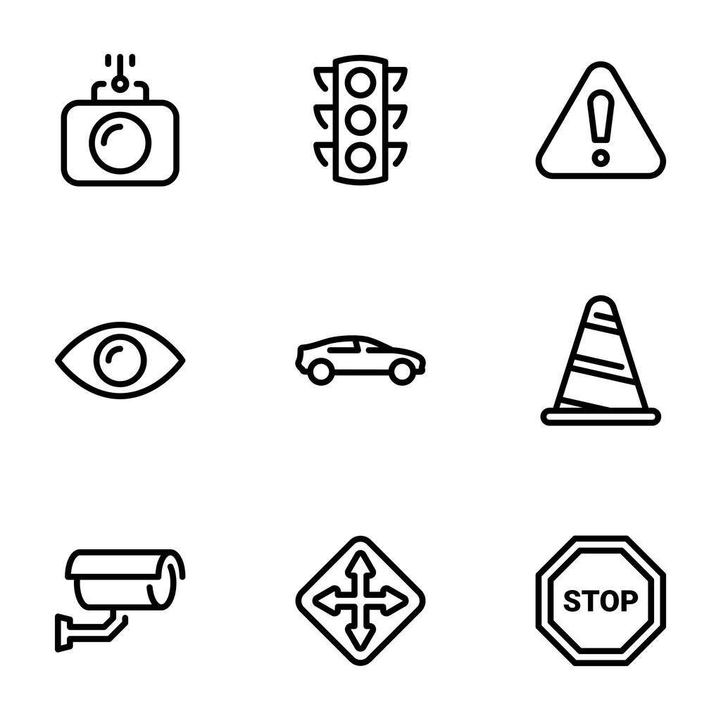 Fekete vektor ikonok halmaza, fehér alapon elkülönítve, témában Közúti forgalom - Vektor, kép