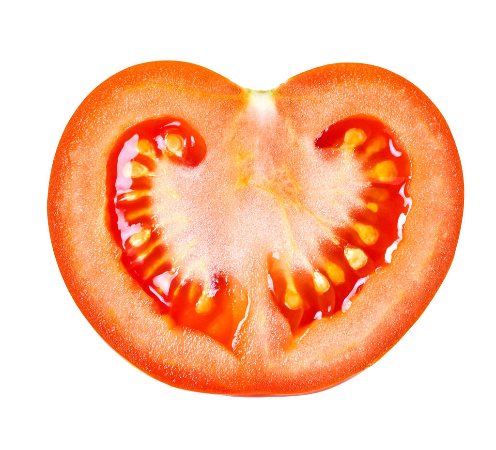 помідор половина на білому ізольованому фоні з відсічним контуром
                                   - Фото, зображення