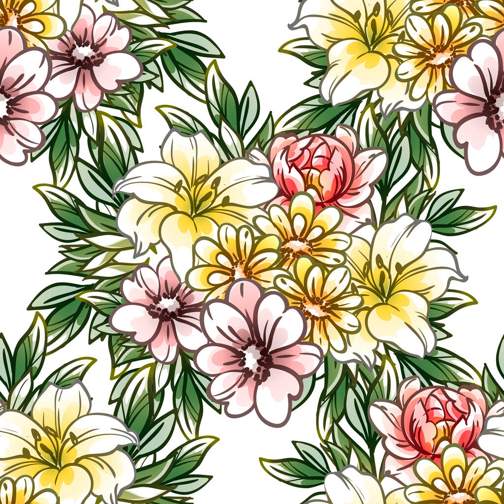 Kleurrijke vintage stijl bloemen naadloos patroon - Vector, afbeelding
