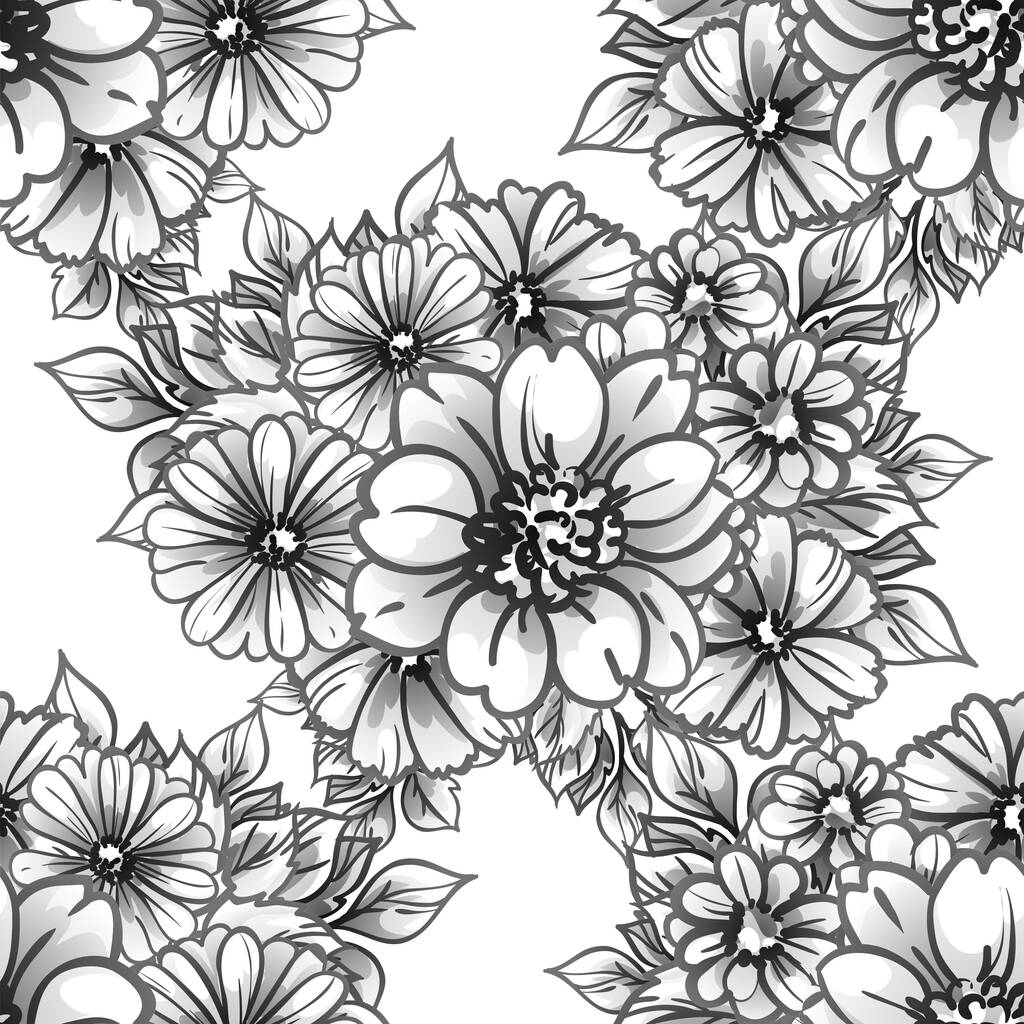 Modèle de fleurs sans couture de style vintage monochrome - Vecteur, image
