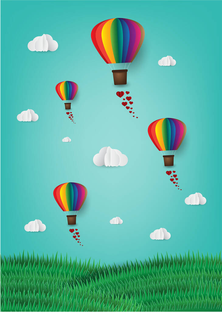 hot air balloon with clouds and sky - Vector, Image
