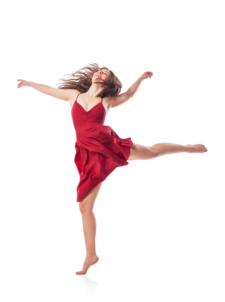 jonge balletdanser dragen rode jurk geïsoleerd - Foto, afbeelding