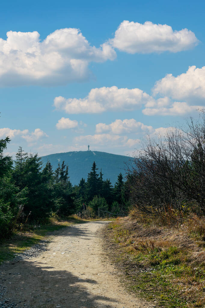 Hiking path from Fichtelberg mountain south looking to  Klinovec mountain - Photo, Image