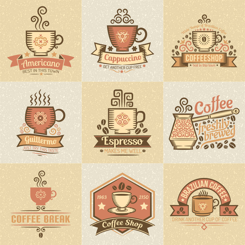 Χρωματιστά λογότυπα για καφέ μπαρ - Διάνυσμα, εικόνα