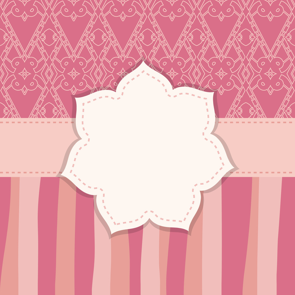 Pink greeting card with a flower frame - Vector, Image