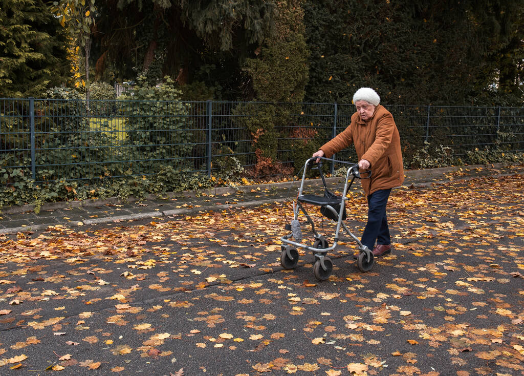 Starší žena na procházku na podzim s Walker pomoci vychutnat čerstvý vzduch - Fotografie, Obrázek