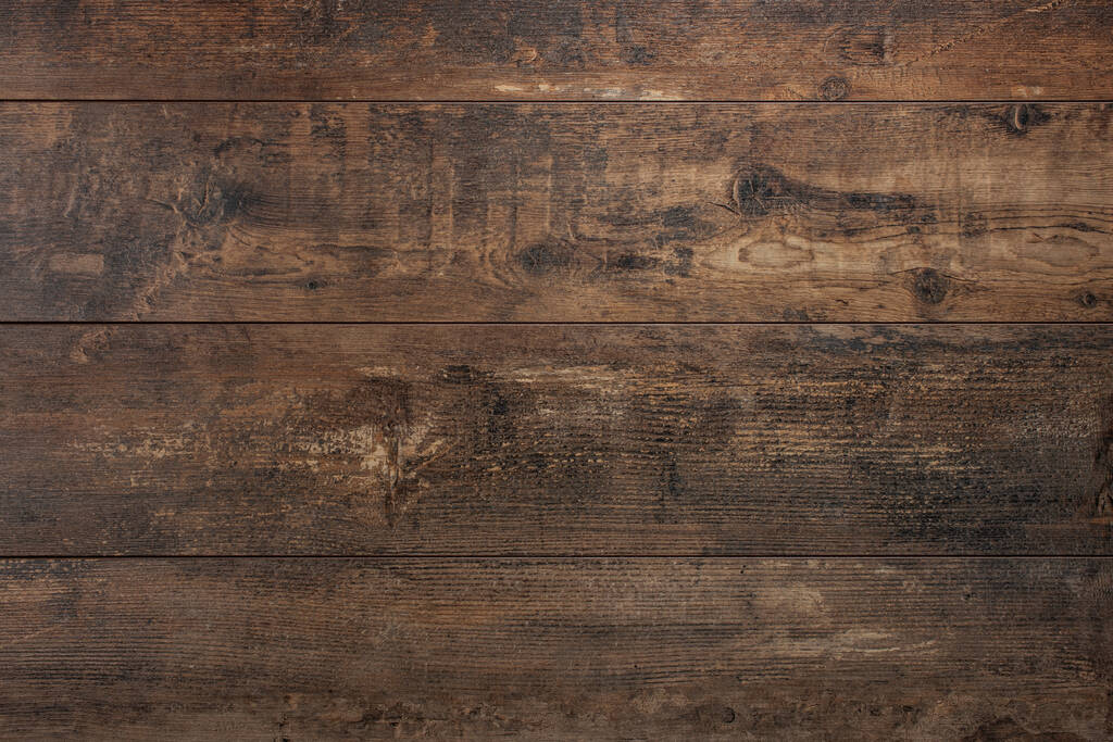 木製の背景。古い、素朴な、茶色の板でテクスチャ。古いヴィンテージダークブラウンの木製のテーブルテクスチャの背景 - 写真・画像