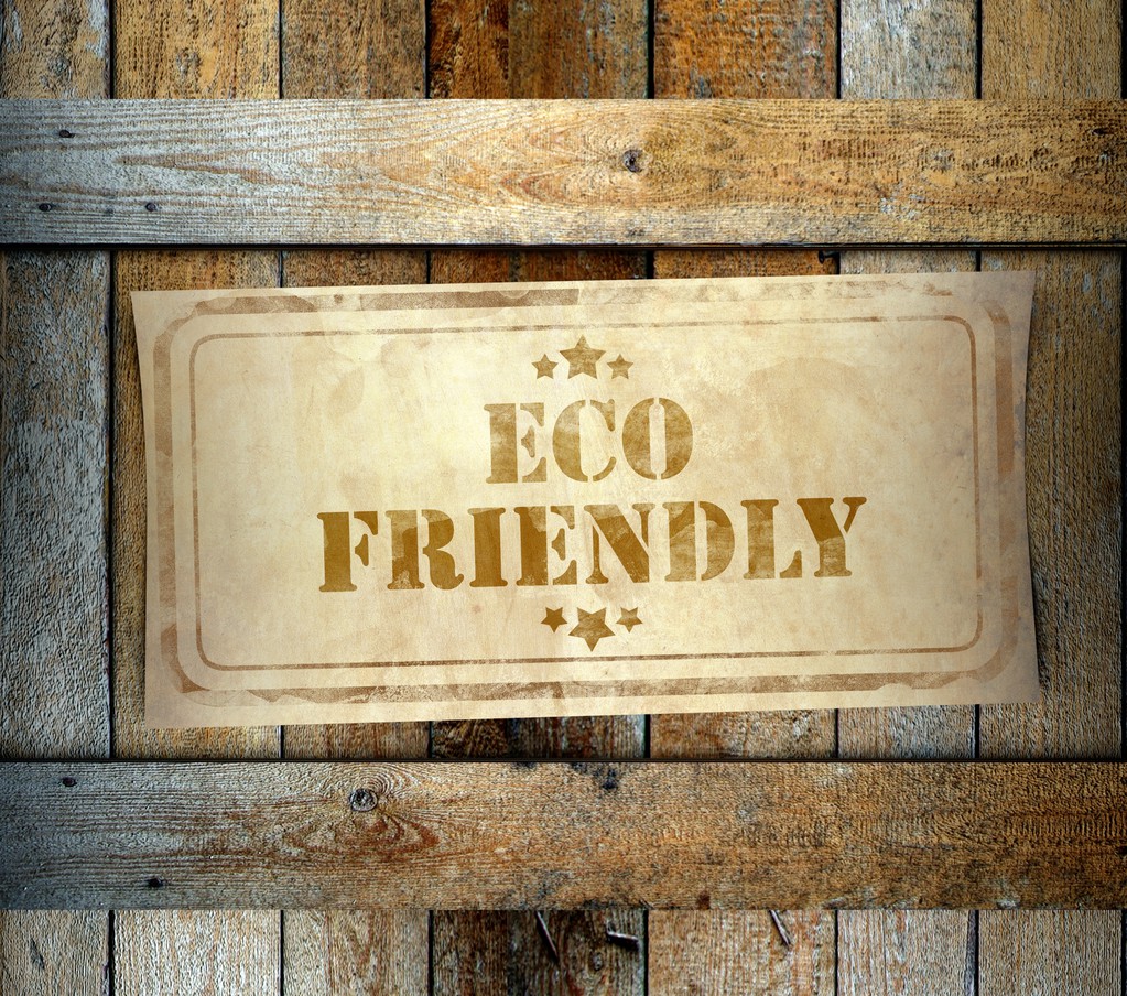 pieczęć eco przyjazny etykiety stare drewniane pudełko - Zdjęcie, obraz