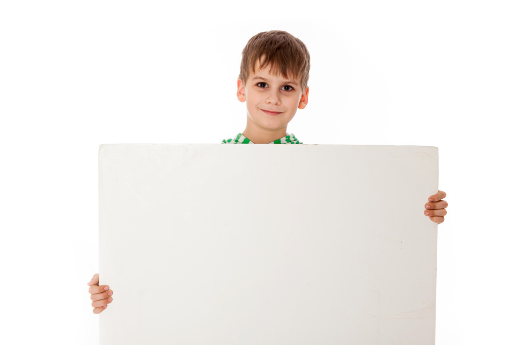 Niño sosteniendo una pancarta
 - Foto, Imagen