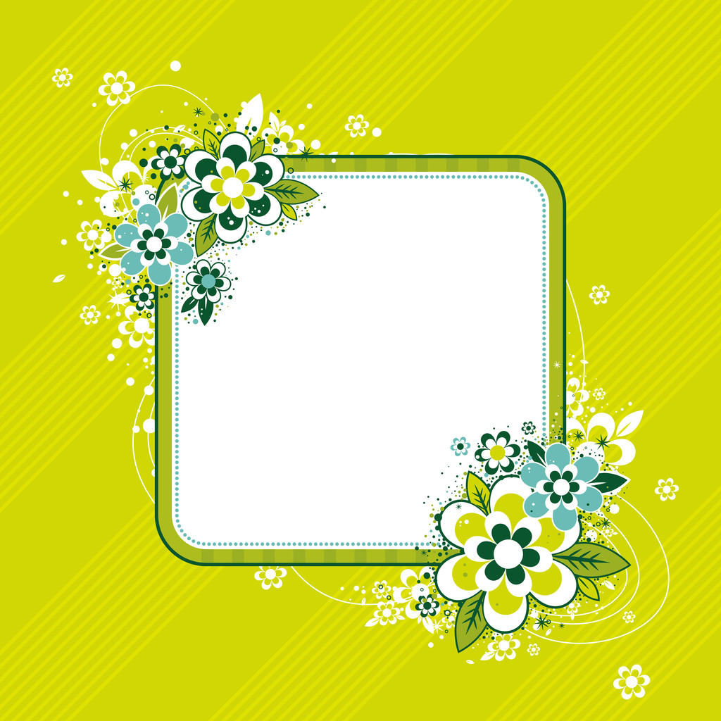 quadratischer Rahmen mit Blumen auf grünem Hintergrund - Vektor, Bild