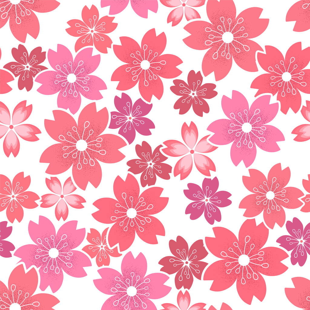 白地にピンクの桜の花が孤立したシームレスなベクトルパターン。グリーティングカード、招待状、パンフレット、カバー、壁紙、チラシ用の花の桜のデザイン - ベクター画像