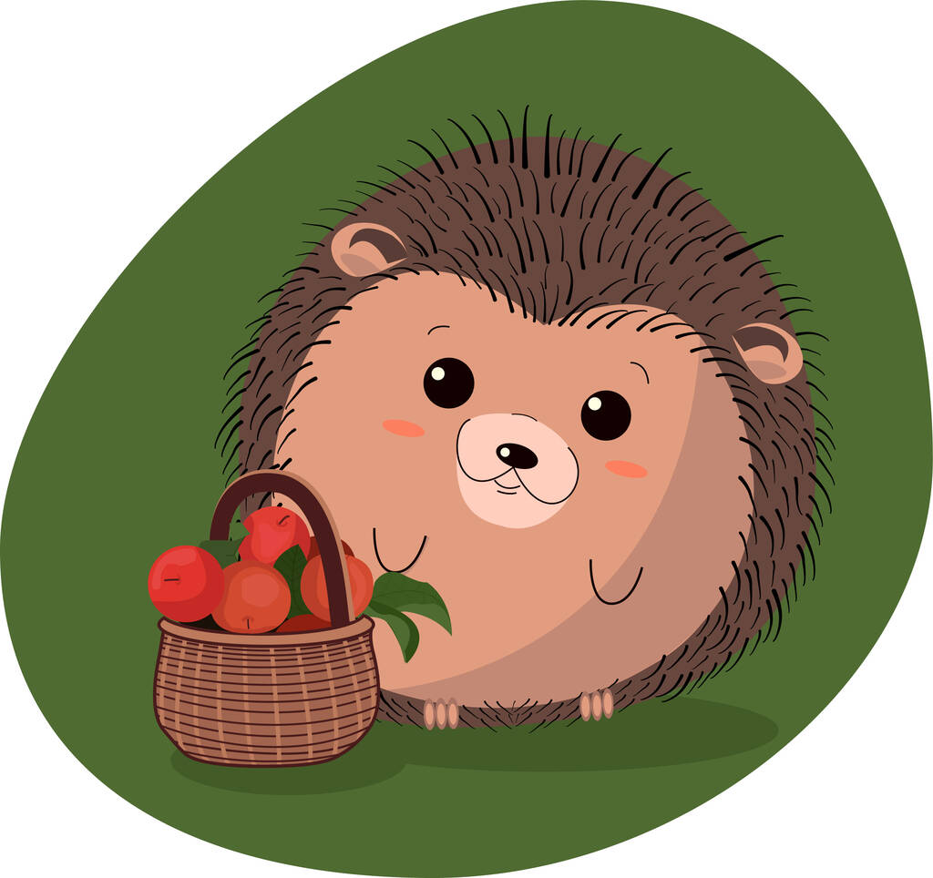 Roztomilý ježek s košíkem jablek - Vektor, obrázek