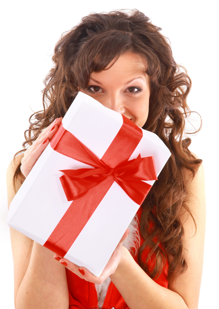 jonge gelukkig vrouw met een cadeau - Foto, afbeelding