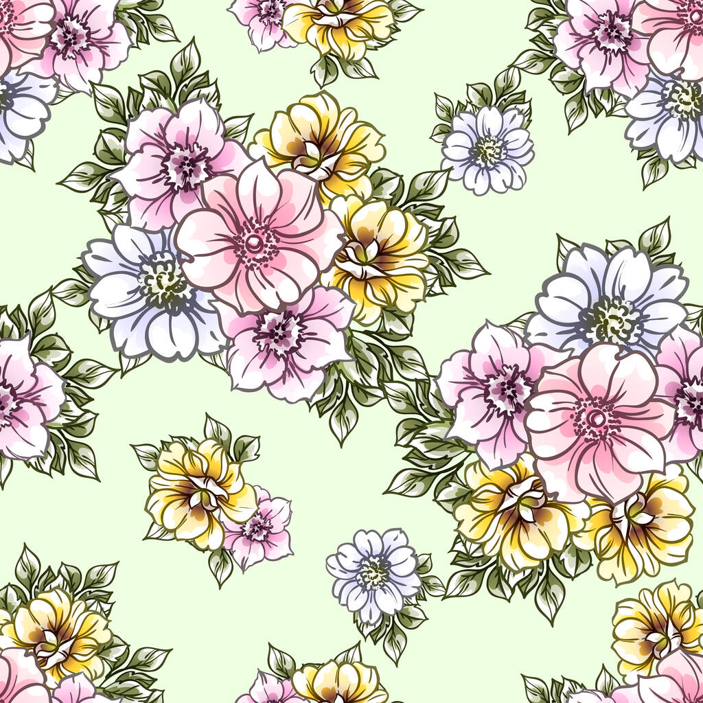 sem costura estilo vintage ornamentado padrão de flores. elementos florais no contorno - Vetor, Imagem