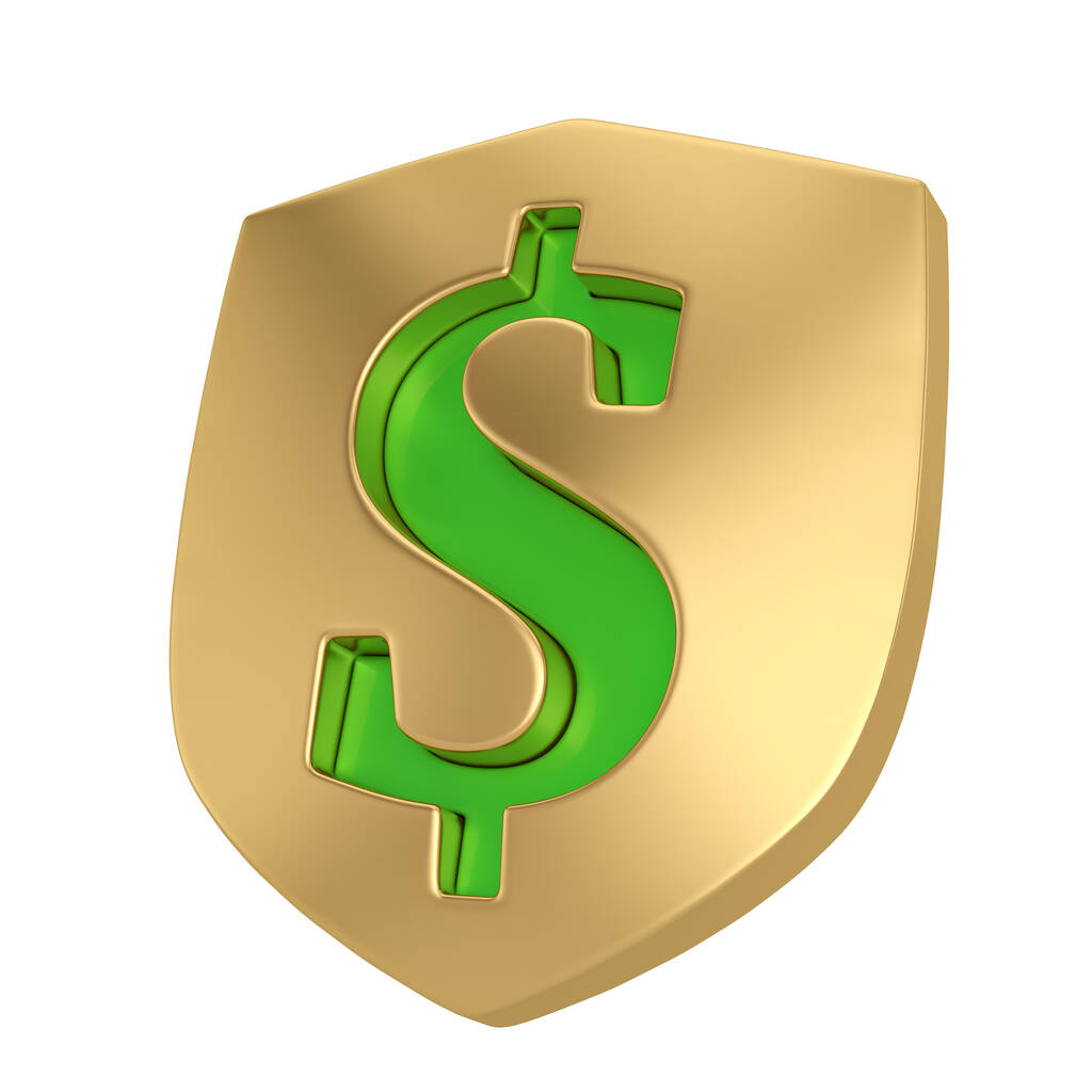 Δολάριο σήμα με χρυσό ασπίδα απομονώνονται σε λευκό φόντο. 3D απεικόνιση. - Φωτογραφία, εικόνα