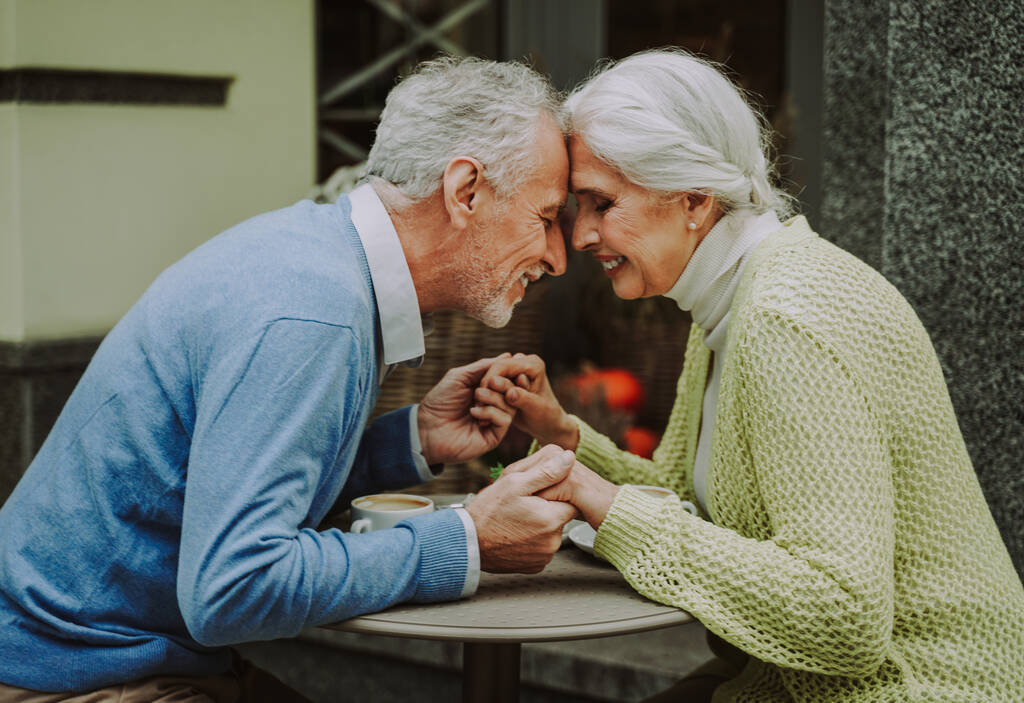 Όμορφο ζευγάρι ηλικιωμένων που χρονολογείται σε εξωτερικούς χώρους - Ώριμο ζευγάρι πορτρέτο, έννοιες σχετικά με τους ηλικιωμένους και τον τρόπο ζωής - Φωτογραφία, εικόνα