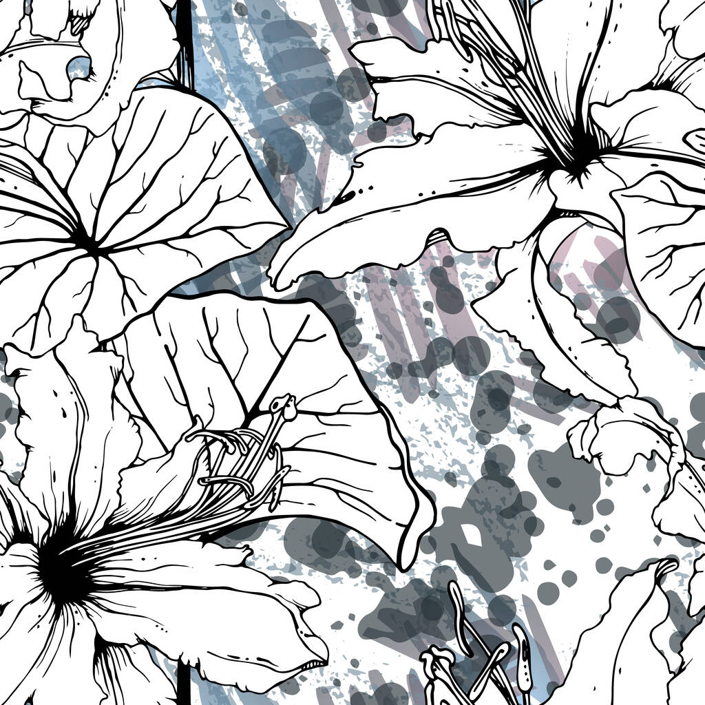Patrón blanco negro floral. Acuarela moderna - Vector, Imagen