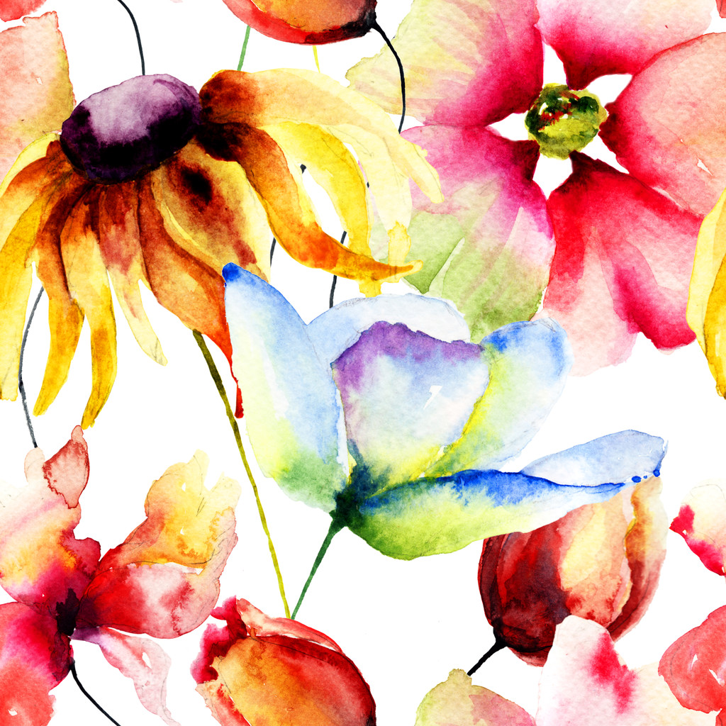 безшовний візерунок з декоративними квітами
 - Фото, зображення