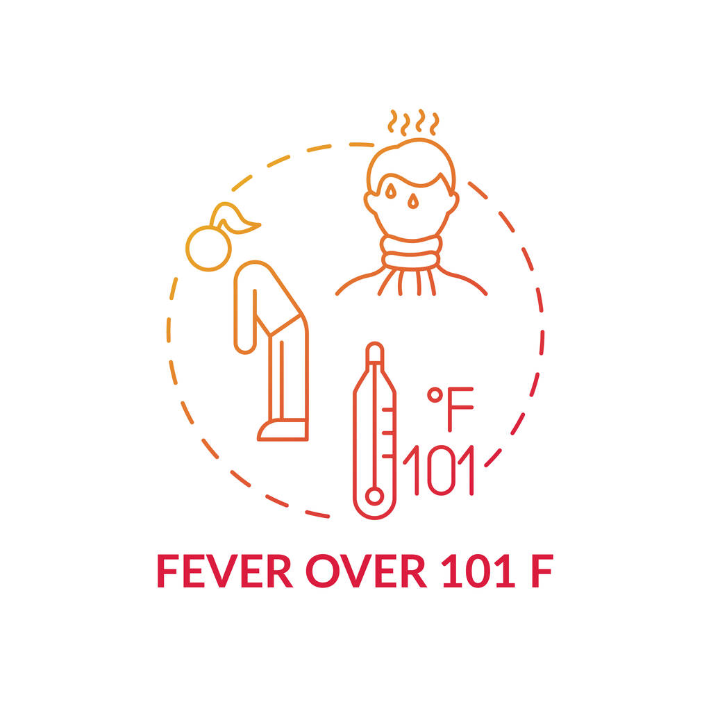 Fever over 101 F concept icon. Sore throat complication idea thin line illustration. Sweating and headache. Inflammatory condition. Chills and cold feeling. Vector isolated outline RGB color drawing - Vector, Image