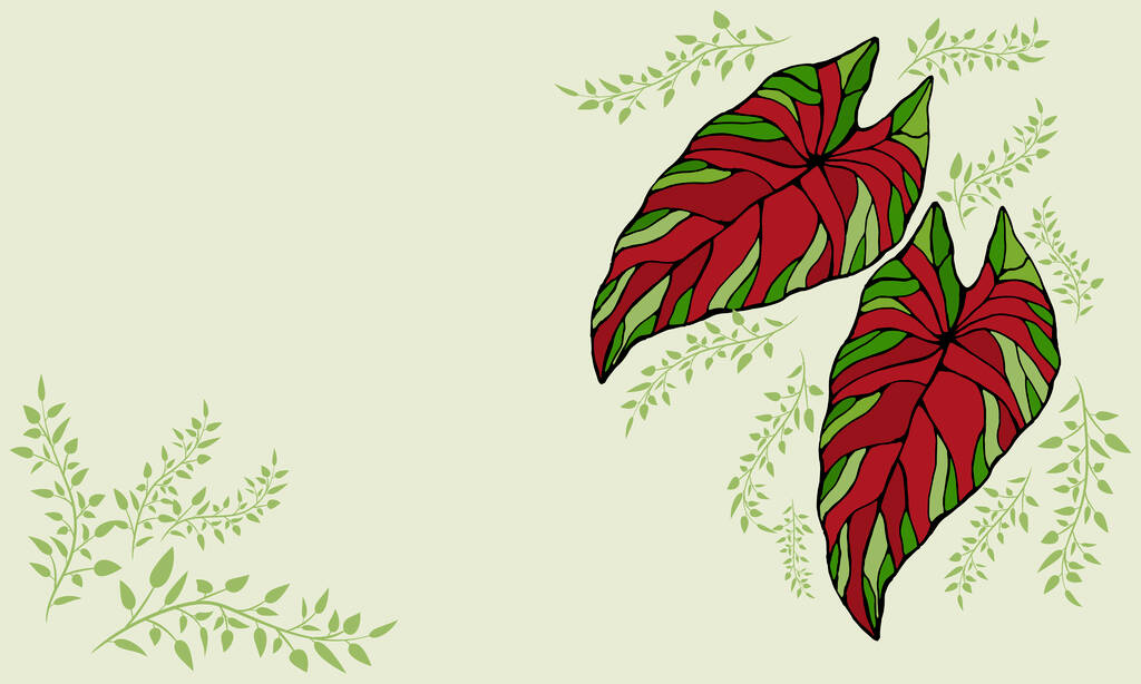 Τα φύλλα του φυτού caladium. Χειροποίητη κομψότητα διανυσματική απεικόνιση για φυσικό σχεδιασμό. Χειροποίητο μεγάλο σετ φύλλων καλλάδιου. - Διάνυσμα, εικόνα