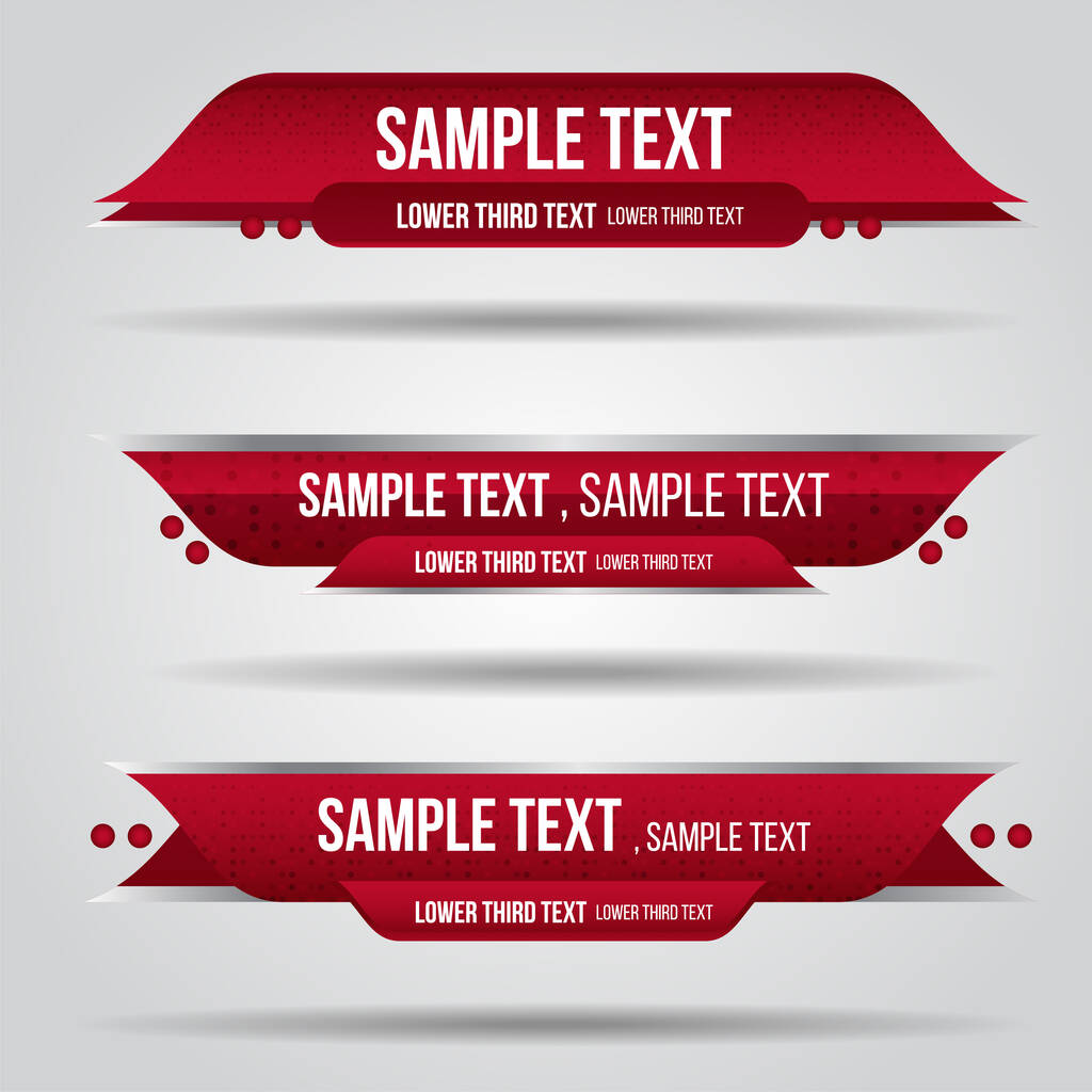 Lower third tv red design template modern contemporary. Set of banners bar screen broadcast bar name. Collection of lower third for video editing on transparent background. - Vector, Image