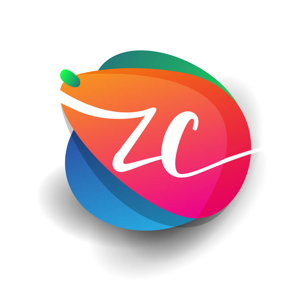 Buchstabe ZC Logo mit bunten Spritzhintergrund, Buchstabenkombination Logo-Design für kreative Industrie, Web, Wirtschaft und Unternehmen. - Vektor, Bild