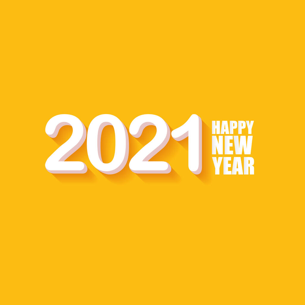 2021 Ευτυχισμένο το νέο έτος δημιουργικού σχεδιασμού υπόβαθρο ή ευχετήρια κάρτα με κείμενο. διάνυσμα 2021 νέους αριθμούς έτος με σκιά απομονώνονται σε πορτοκαλί αφηρημένο φόντο - Διάνυσμα, εικόνα