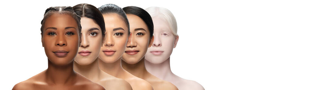 Mnohonárodnostní krása. Různé etnicity a krásné ženy izolované na bílém pozadí - Fotografie, Obrázek