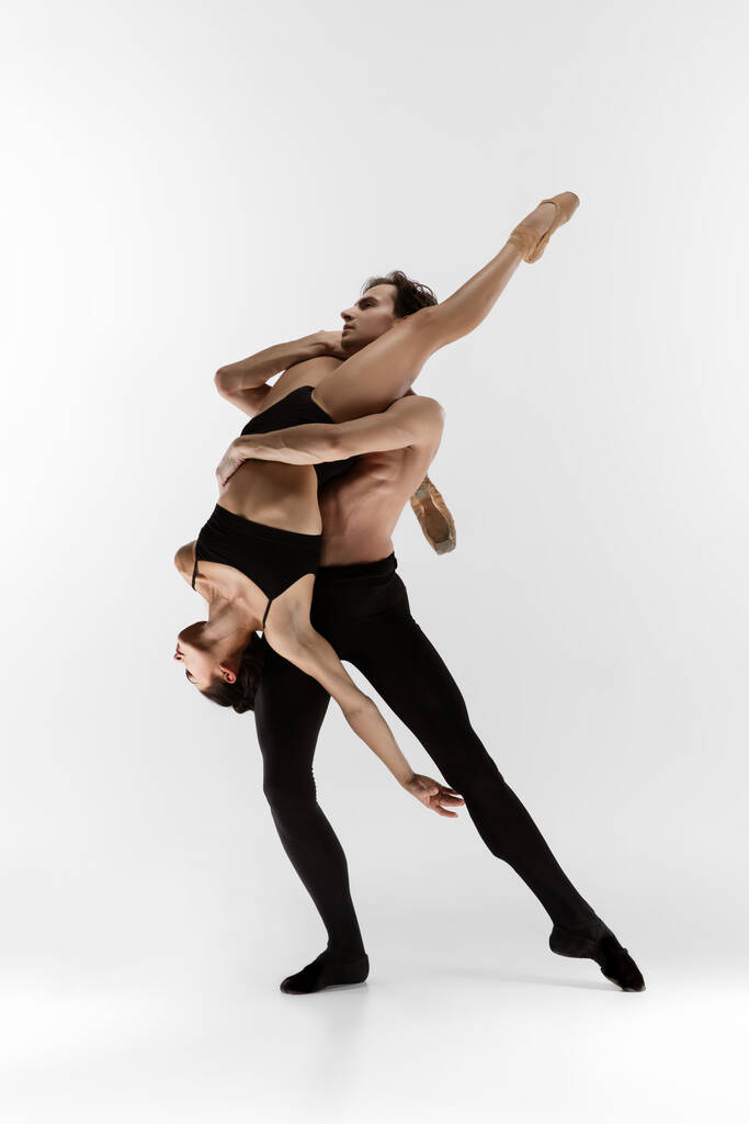 Nuori ja siro baletti tanssijoita minimaalinen musta tyyli eristetty valkoinen studio tausta - Valokuva, kuva