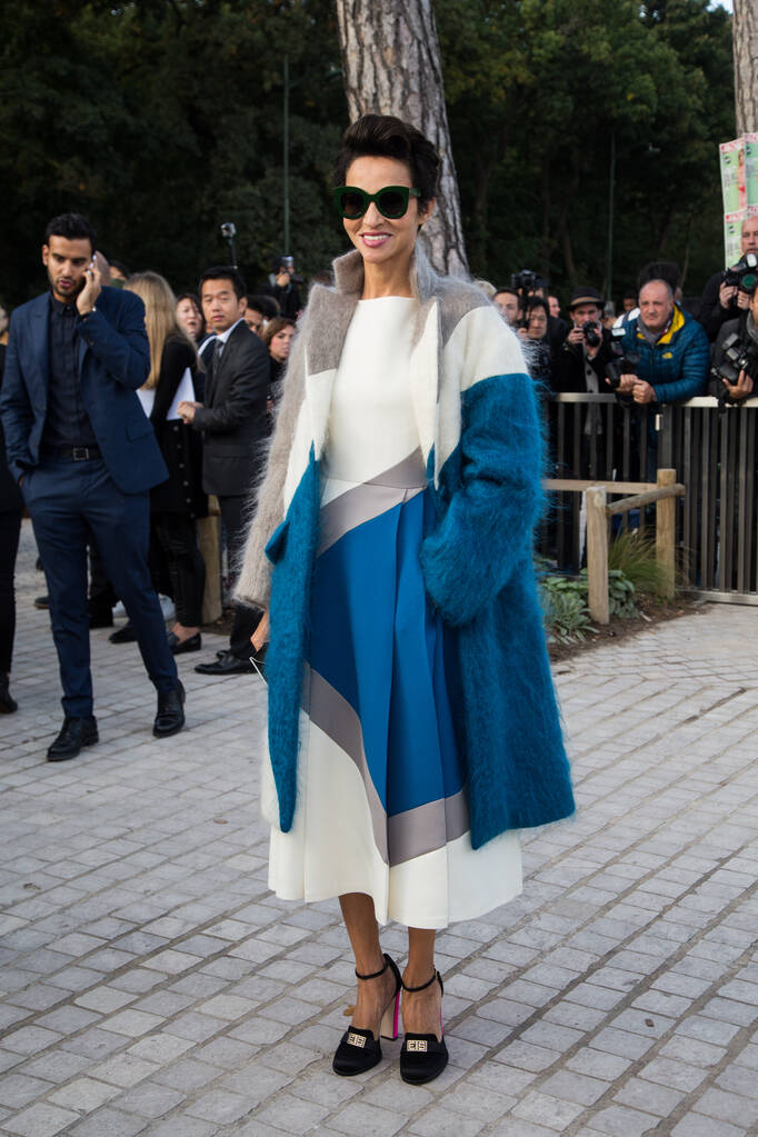 Farida Khelfa, Paris Moda Haftası 2016 'da Louis Vuitton Show Front Row' a katıldı. 7 Ekim 2015 Paris, Franc - Fotoğraf, Görsel