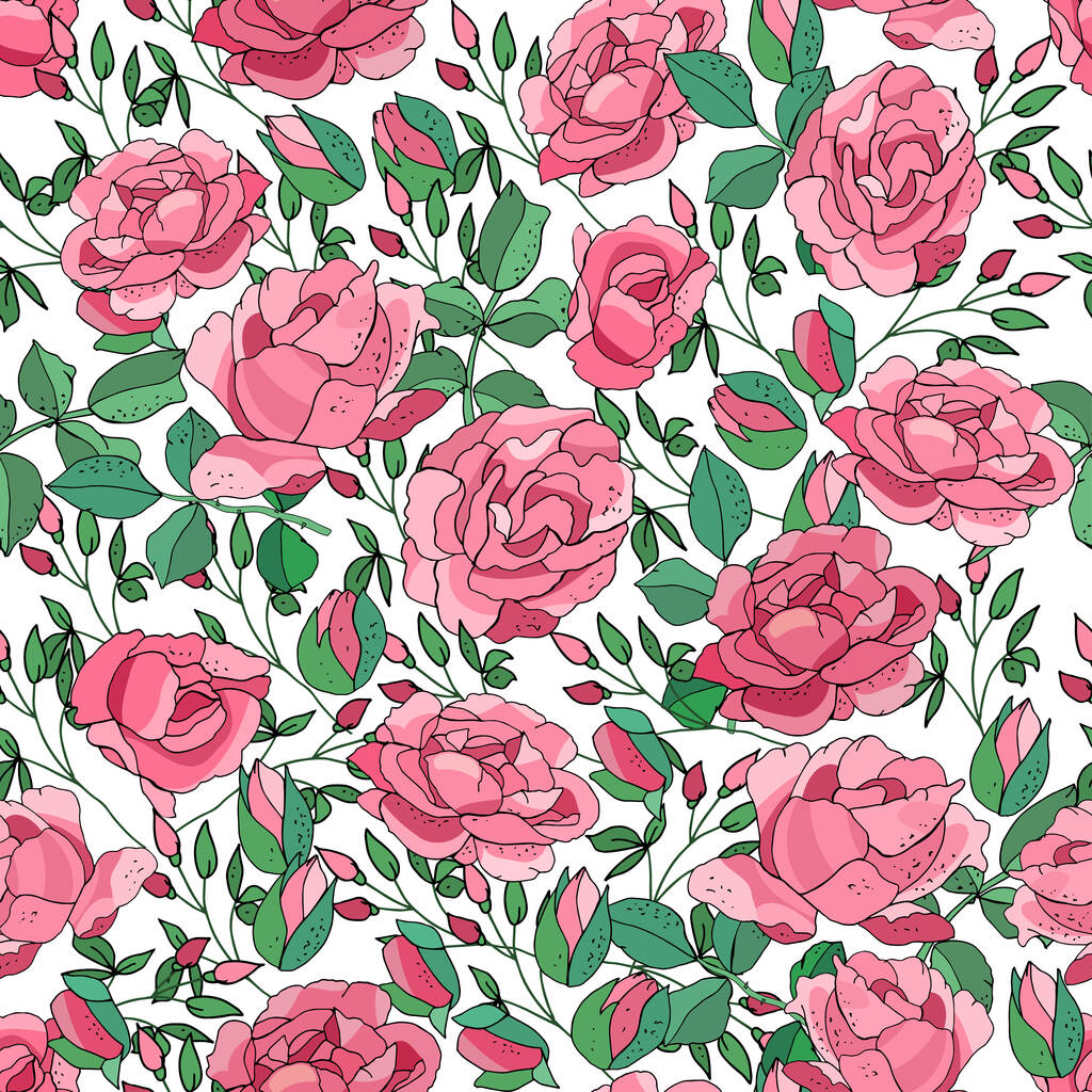 Floral seamless pattern of roses. Endless textures for wedding decoration, postcards, posters, invitations, announcements, textile. - Vector, Image